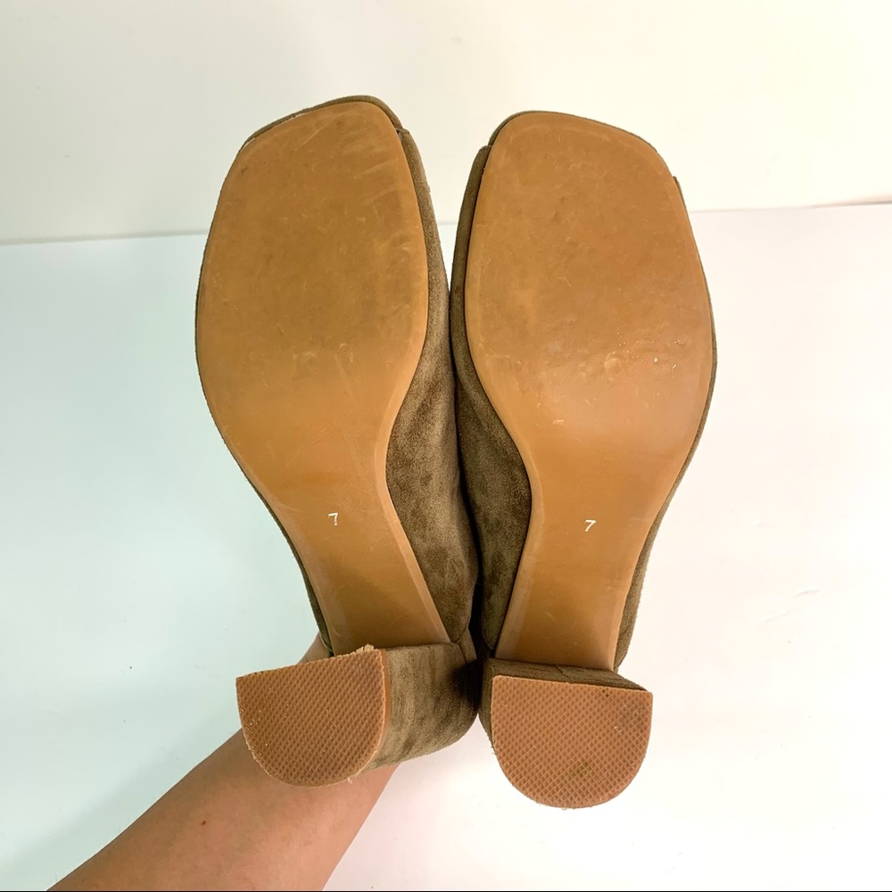 Anthropologie Jeffrey Campbell Baltimore Peep Toe Suede Ankle Booties Olive Sz 7 - Picture 7 of 10